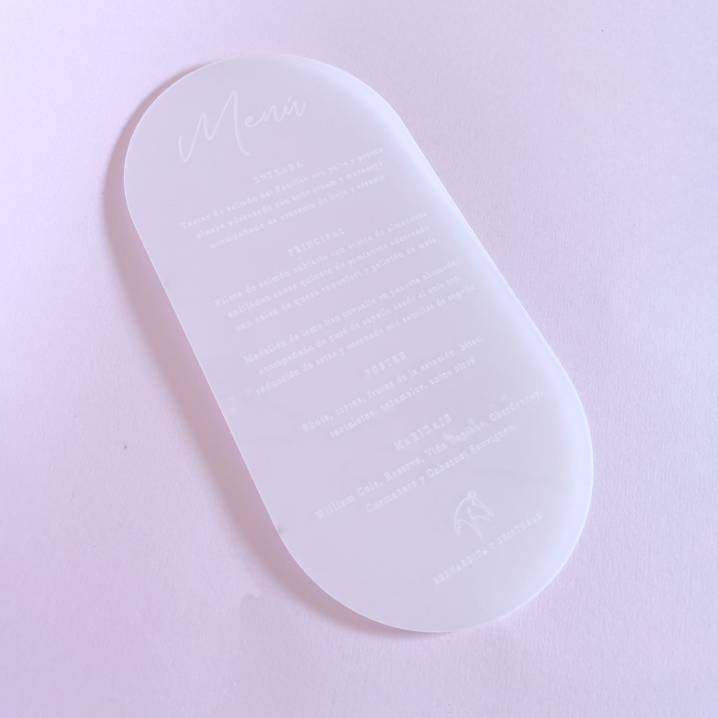 Menú en Acrílico Personalizado para Matrimonio