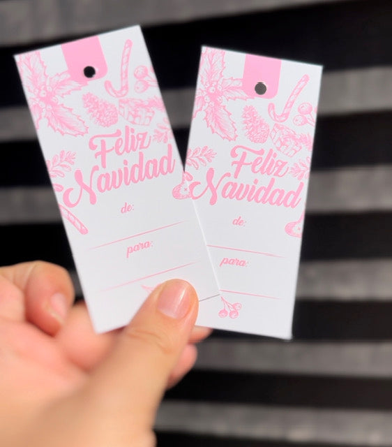 100 Etiquetas Feliz Navidad Rosado