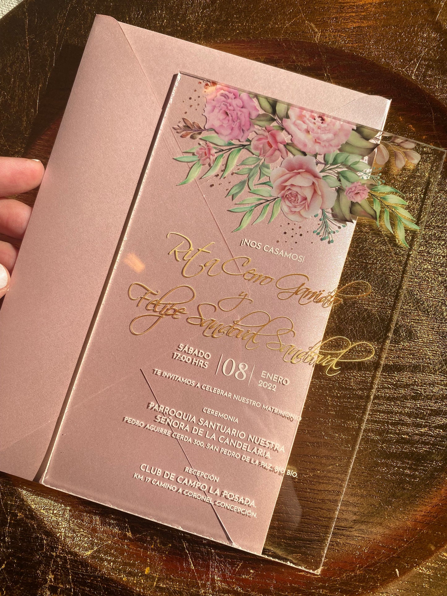 Invitación de Matrimonio Acrílico Flores | Invitación Acrílica Floral Elegante Personalizable