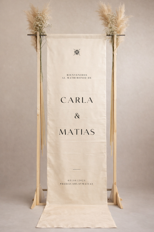 Letrero de Bienvenida en Tela Colgante 230 x 50 para Matrimonio
