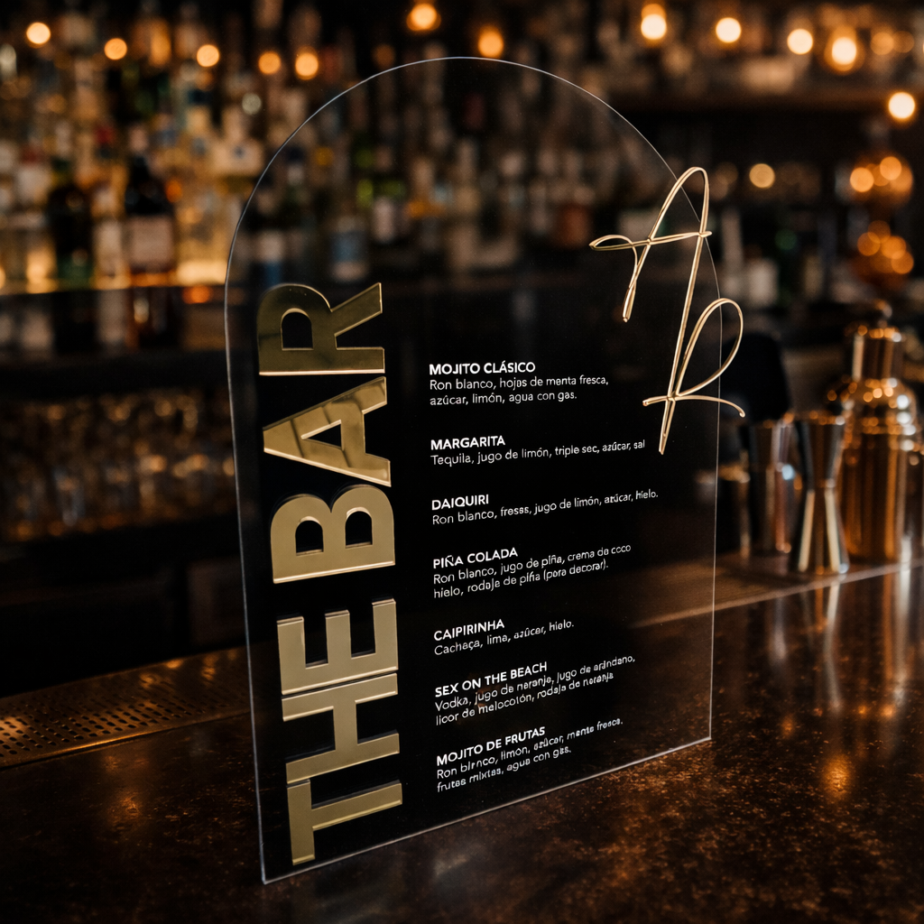 Cartel de Bar en Acrílico Transparente para Matrimonio