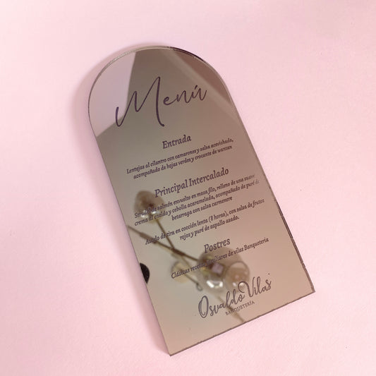 Menú en Acrílico Personalizado para Matrimonio