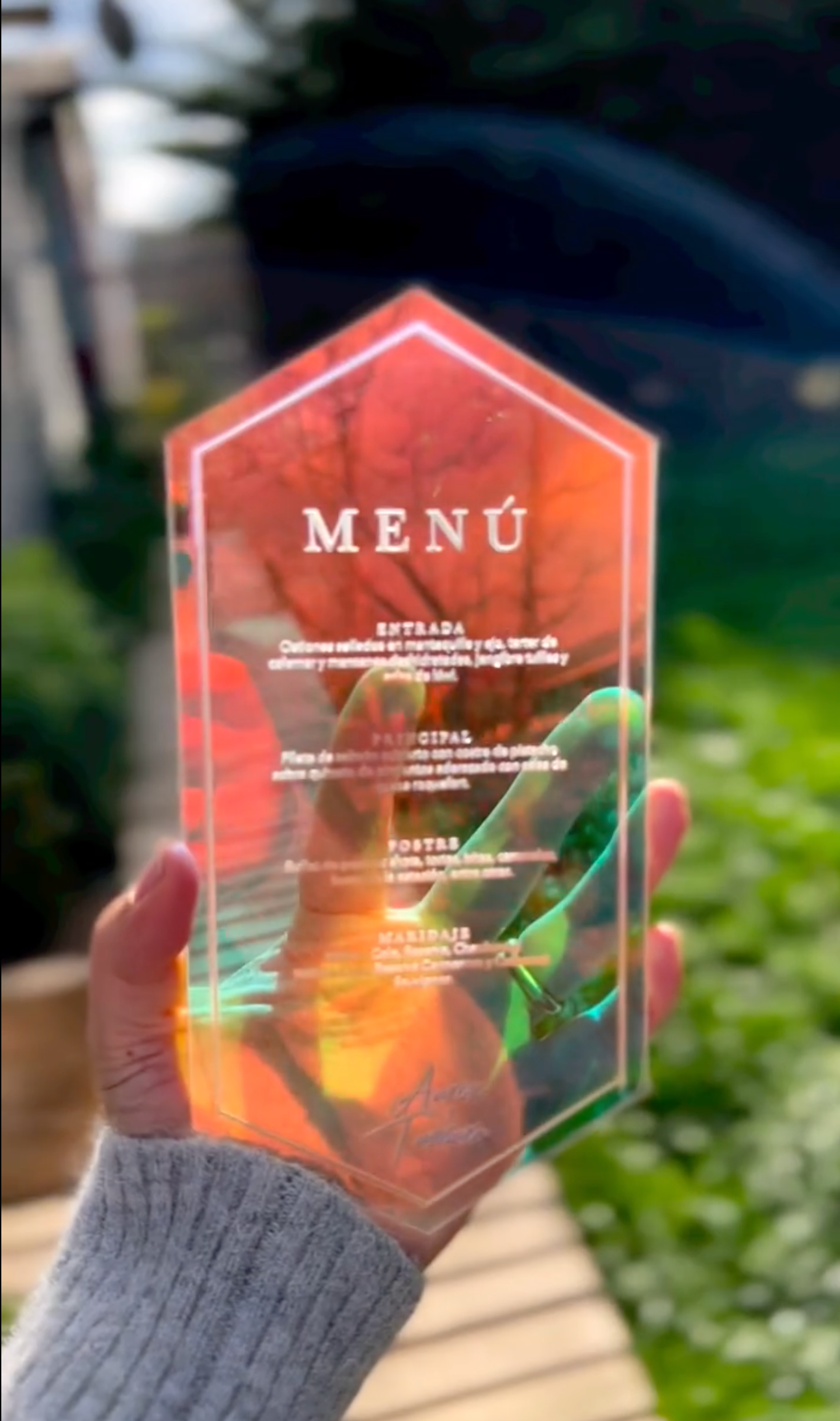 Menú en Acrílico Personalizado para Matrimonio