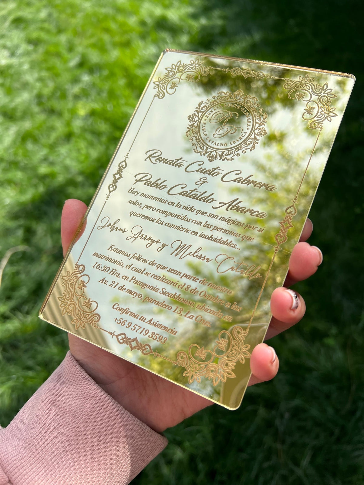 Invitación de Matrimonio Acrílica Espejo | Invitación Moderna de Lujo Personalizable