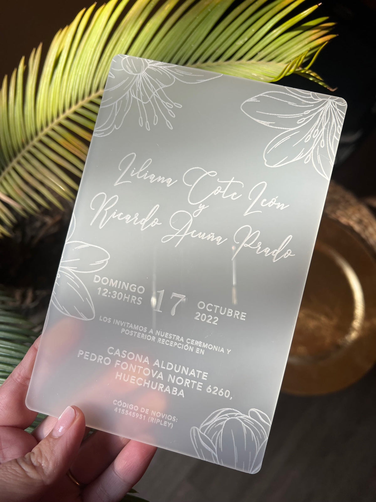 Invitación Acrílica Foggy Personalizada para Matrimonio