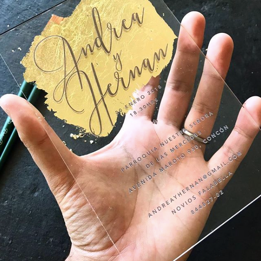 Invitación Acrílica Papel Tai Personalizada para Matrimonio