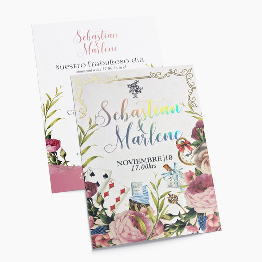 Invitación de Matrimonio Alicia en el País de las Maravillas | Invitación Temática Elegante Personalizable
