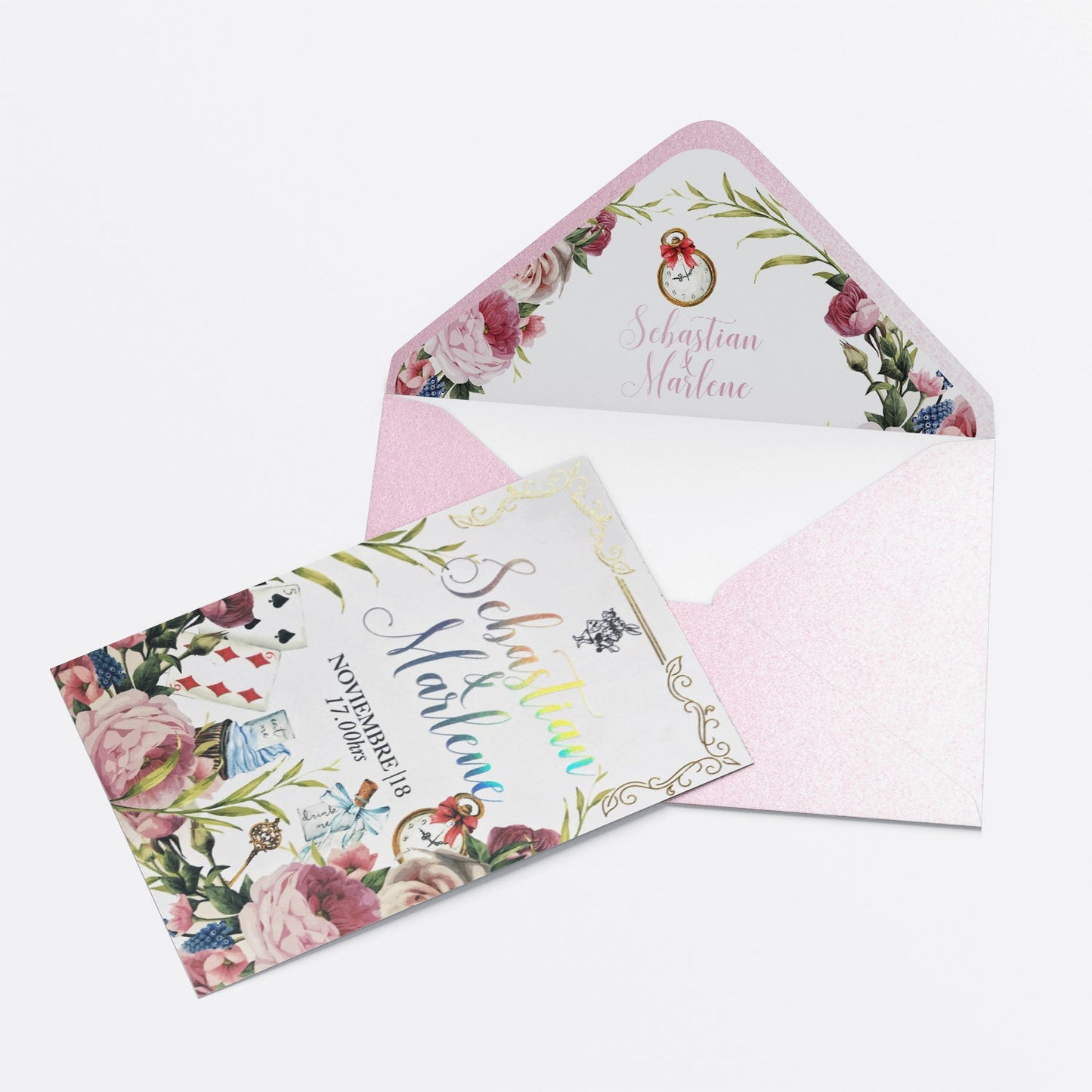 Invitación de Matrimonio Alicia en el País de las Maravillas | Invitación Temática Elegante Personalizable