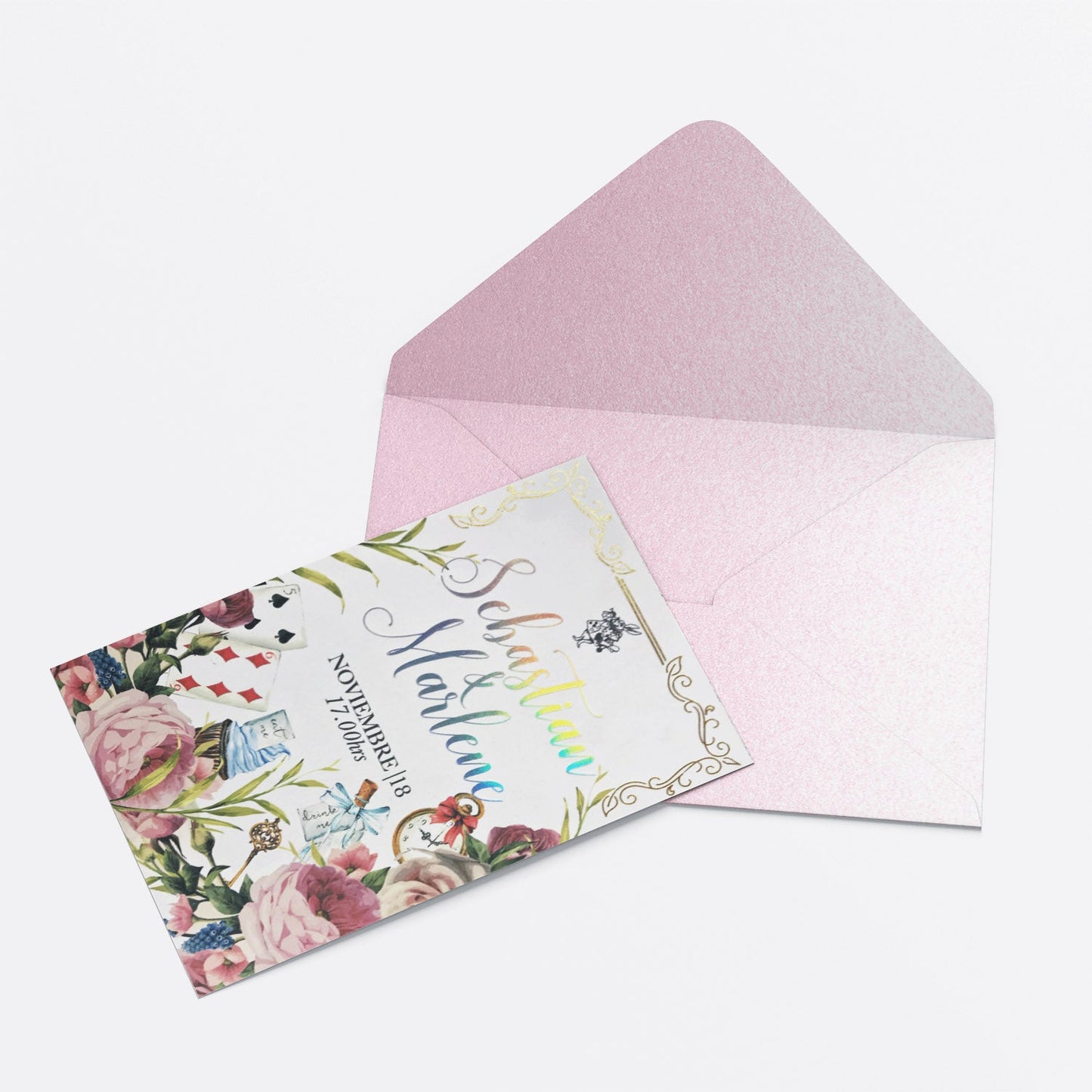 Invitación de Matrimonio Alicia en el País de las Maravillas | Invitación Temática Elegante Personalizable