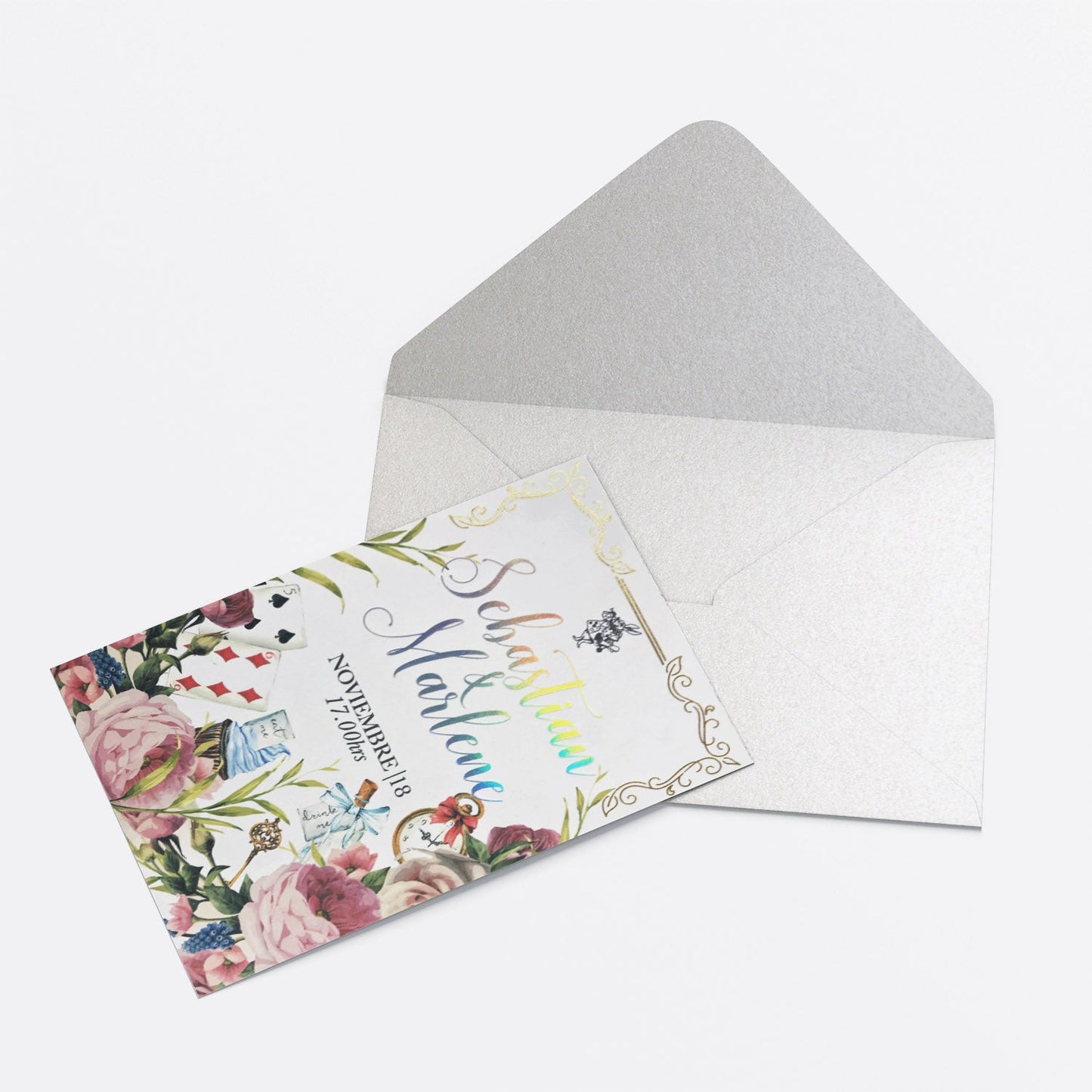 Invitación de Matrimonio Alicia en el País de las Maravillas | Invitación Temática Elegante Personalizable