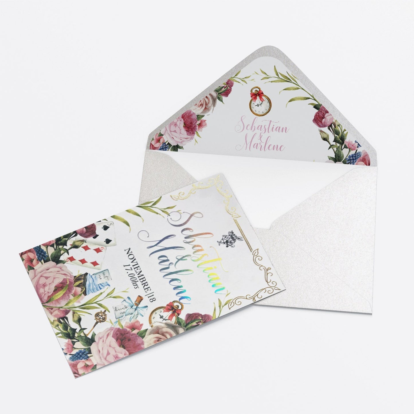 Invitación de Matrimonio Alicia en el País de las Maravillas | Invitación Temática Elegante Personalizable