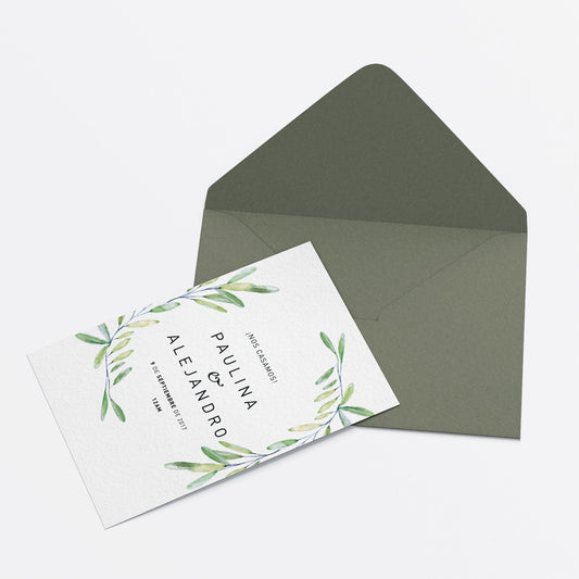 Invitación Olivo – Invitación de Matrimonio Botánica Rústica Personalizable