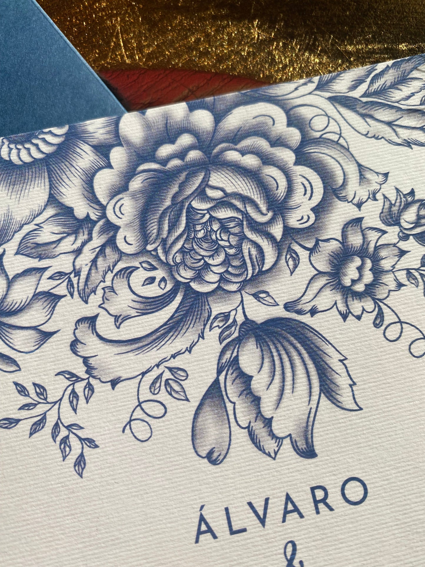 Invitación de Matrimonio Peonia Azul | Diseño Floral Elegante Personalizable