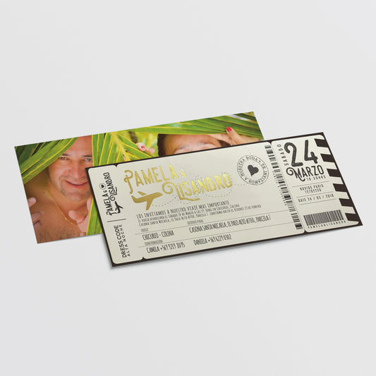 Invitación de Matrimonio Ticket de Embarque | Invitación Temática Viajes Personalizable