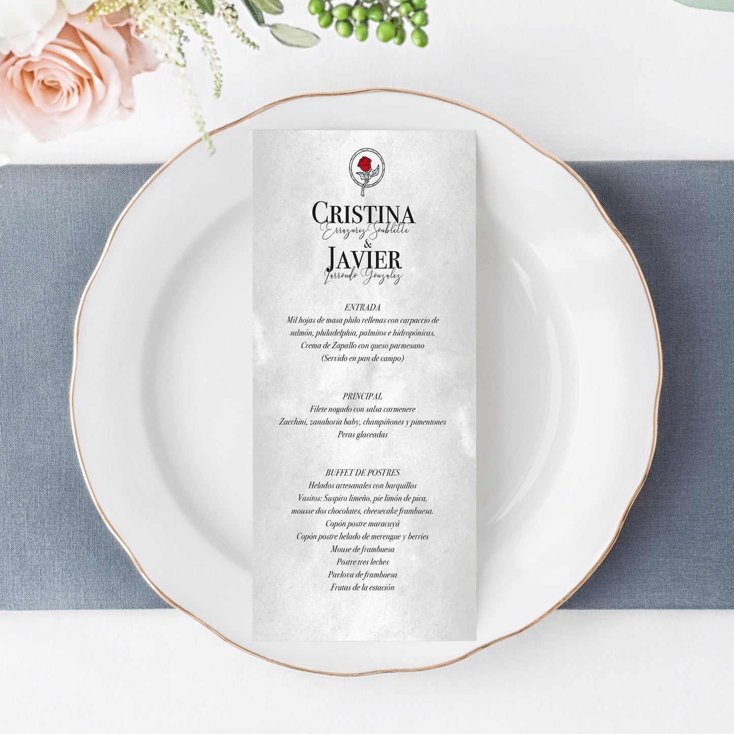 Menús de Papel Personalizados para Matrimonio y Eventos